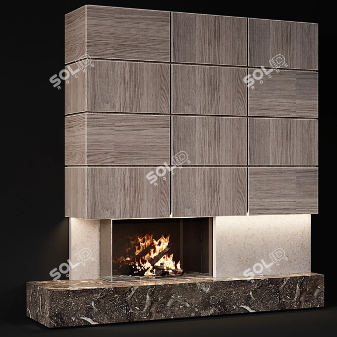Modern Wooden Panel Fireplace 3D model image 1