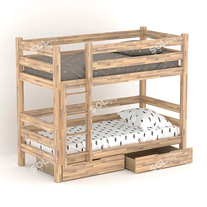 2-Level Wooden Bed for Kids 3D model image 1