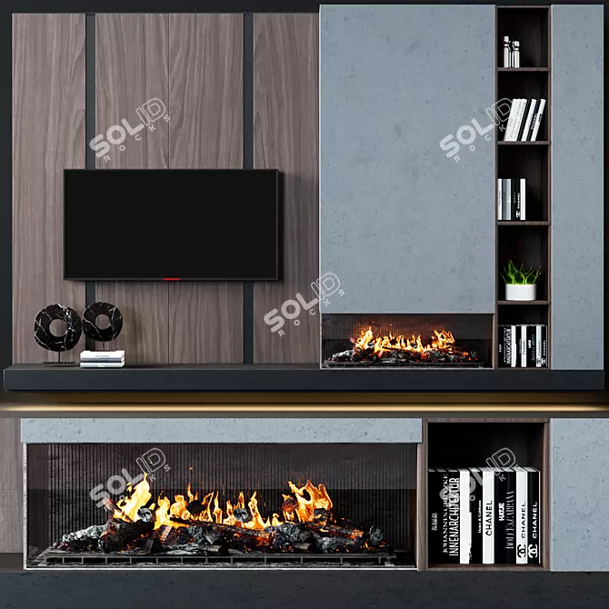 Title: Modern TV Wall with Fireplace 3D model image 1