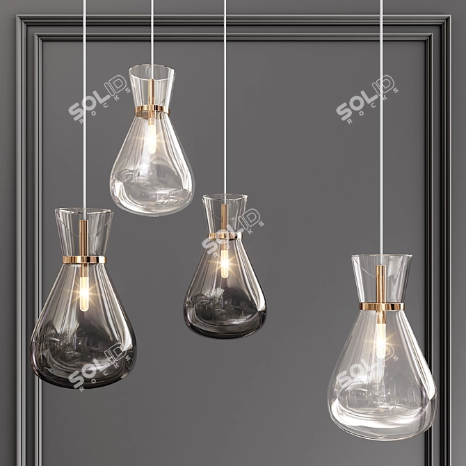 Metal Glass Chandelier: Exquisite Illumination 3D model image 1