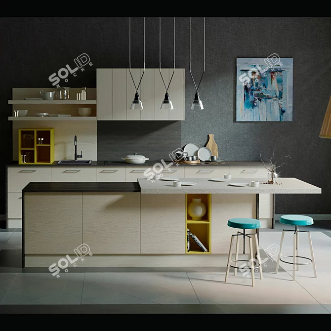 Modern Style Arredo3 Round Kitchen 3D model image 4