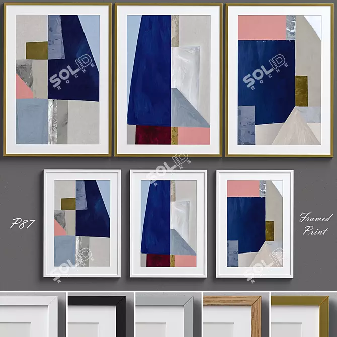 Modern Abstract Framed Print Set 3D model image 1