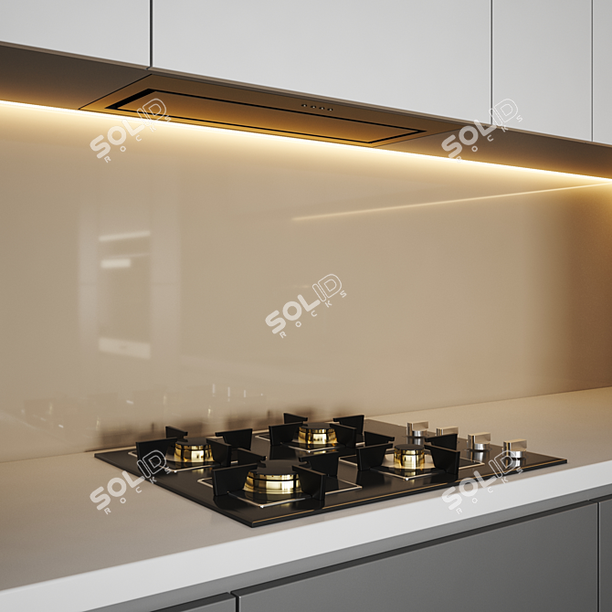 Sleek Kitchen Set: Gas Hob, Sink, Oven & Hood 3D model image 3