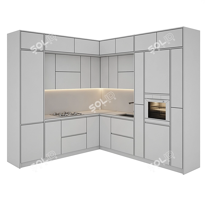 Sleek Kitchen Set: Gas Hob, Sink, Oven & Hood 3D model image 5