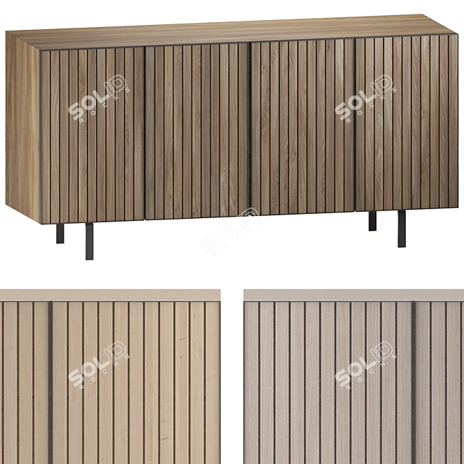 Sombre Steel White Oak Veneer Credenza 3D model image 1