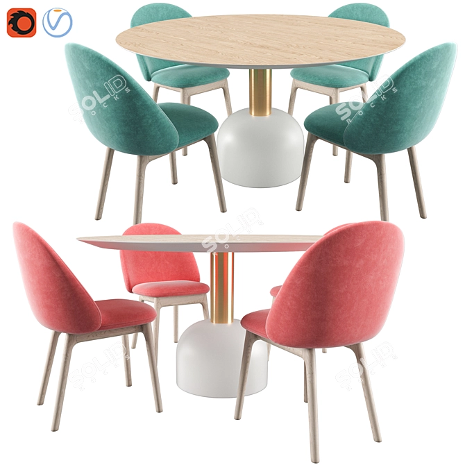 Icelandic-inspired Dining Set: IOLA Chair & ILLO Table 3D model image 1