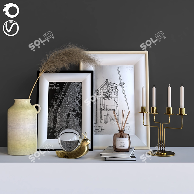 Elegant Pampas Grass Decor Set 3D model image 1