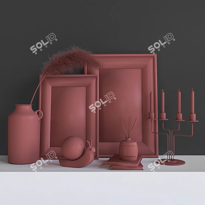 Elegant Pampas Grass Decor Set 3D model image 4