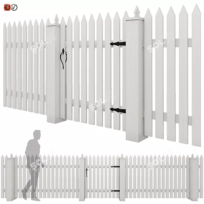 Classic White Picket Fence 3D model image 1