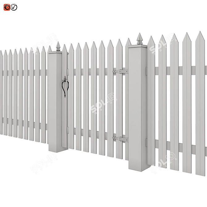 Classic White Picket Fence 3D model image 2