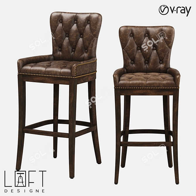 LoftDesigne 3863 Leather and Wood Bar Stool 3D model image 1