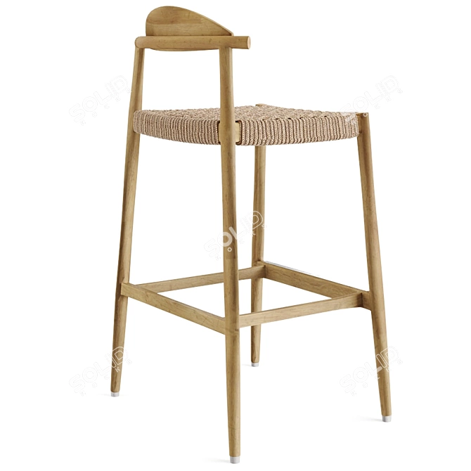 Rustic Wood Seat Bar Stool 3D model image 3