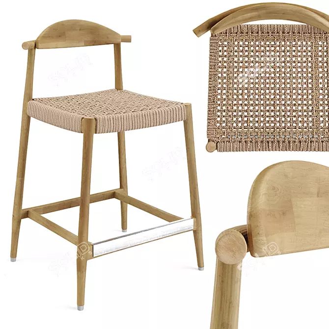 Rustic Charm: Nina Bar Stool (Seat 62cm) 3D model image 1