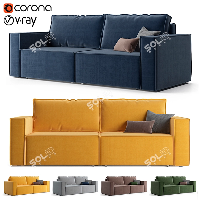 Stylish Loft Velvet Sofa 3D model image 1