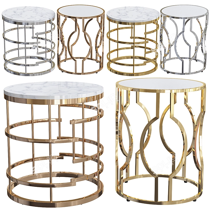 Brassica & Fara: Elegant Gold Side Tables 3D model image 1