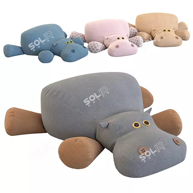 Soft Hippo Toy - Four Color Options 3D model image 1