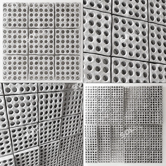 Stone Textured Panel with Multiple Holes 3D model image 1