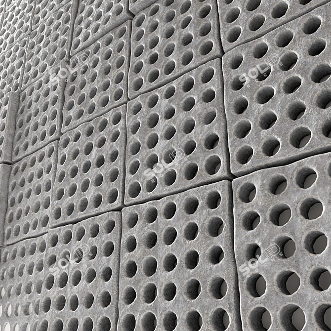 Stone Textured Panel with Multiple Holes 3D model image 2