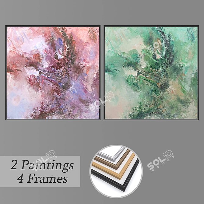 Elegant Wall Paintings Set 3D model image 1