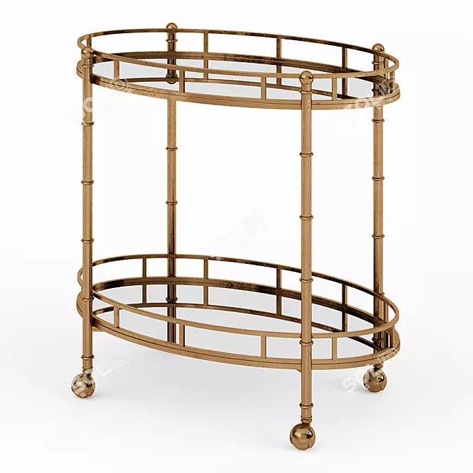 Elegant 2-Tier Mirrored Trolley 3D model image 1