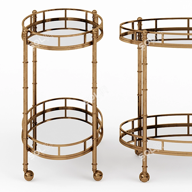 Elegant 2-Tier Mirrored Trolley 3D model image 2