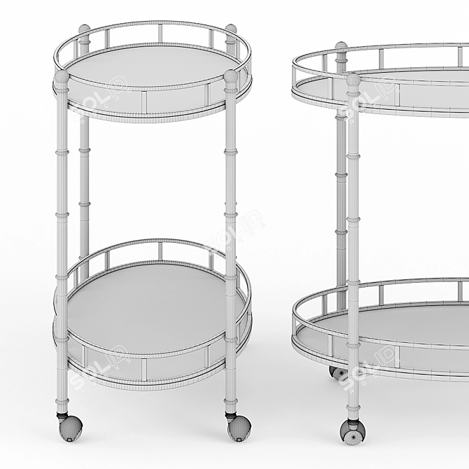 Elegant 2-Tier Mirrored Trolley 3D model image 3