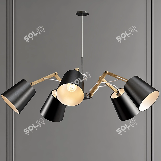 Woodland Pendant Light: Modern, Black, 5-Bulb 3D model image 1