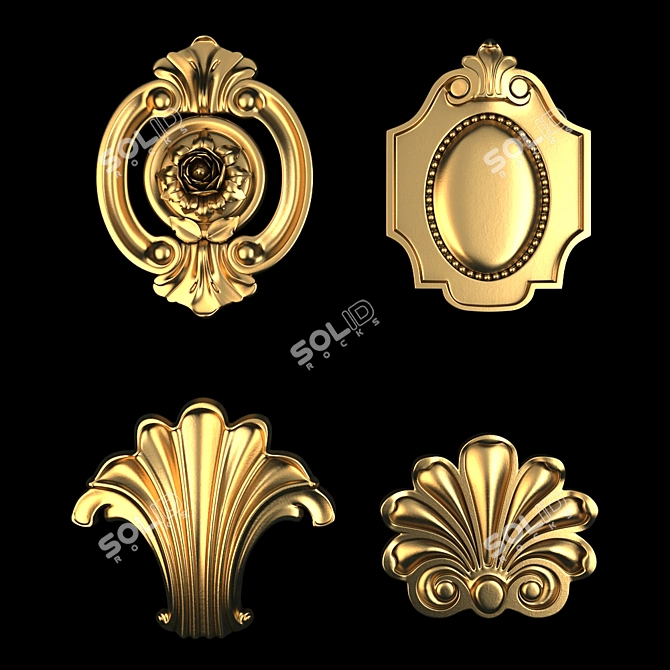 Golden Gypsum Ornaments Pack 3D model image 1