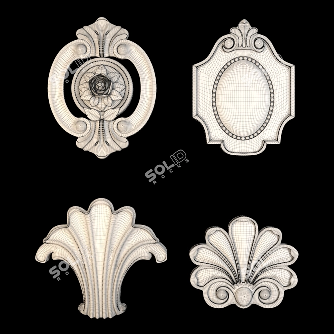 Golden Gypsum Ornaments Pack 3D model image 3