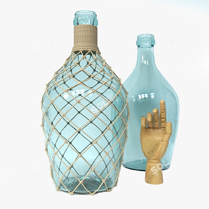Vintage Bottle with Wooden Handle 3D model image 1
