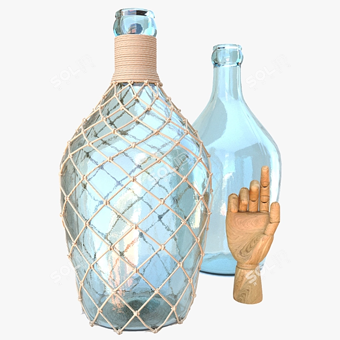 Vintage Bottle with Wooden Handle 3D model image 5