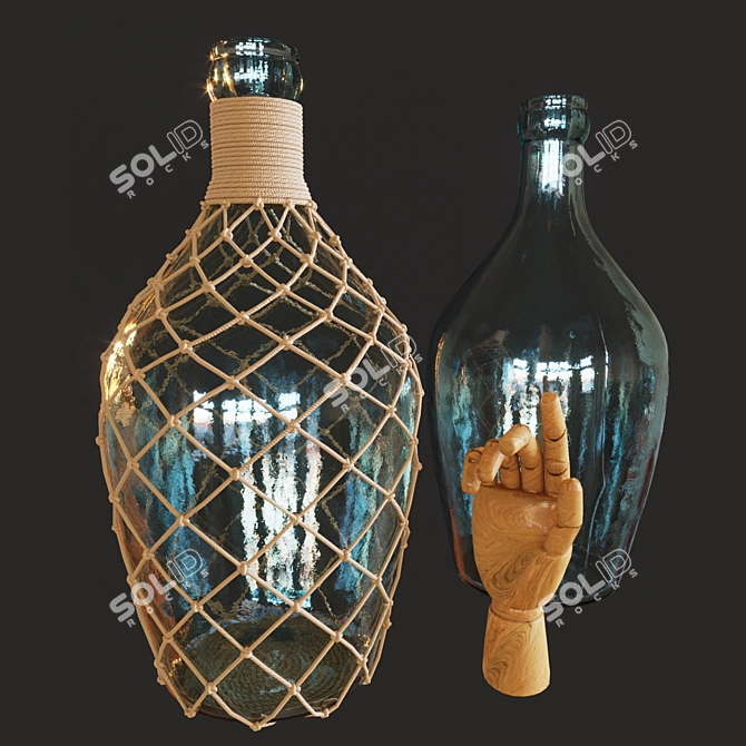 Vintage Bottle with Wooden Handle 3D model image 9