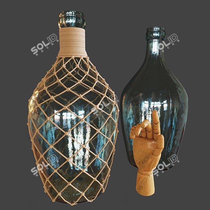Vintage Bottle with Wooden Handle 3D model image 11