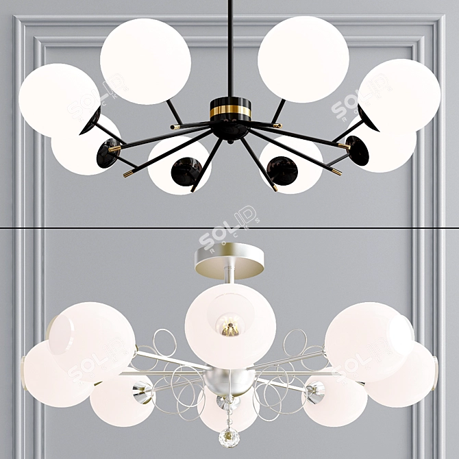 Elegant Glass Ball Chandeliers - Tondo Collection 3D model image 1