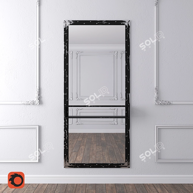 Industrial Metal Frame Loft Mirror 3D model image 1