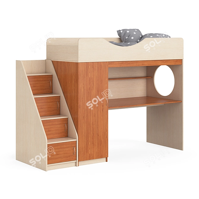 Modular Kids Bed with Corner Ladder 3D model image 1