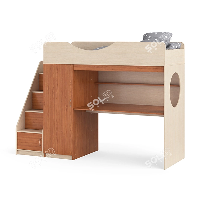 Modular Kids Bed with Corner Ladder 3D model image 2