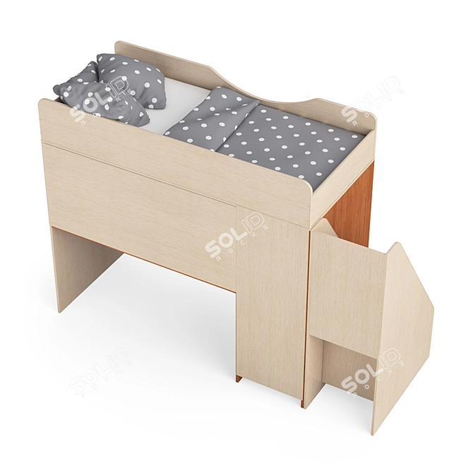 Modular Kids Bed with Corner Ladder 3D model image 3