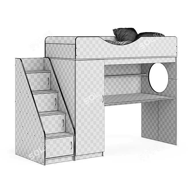 Modular Kids Bed with Corner Ladder 3D model image 5