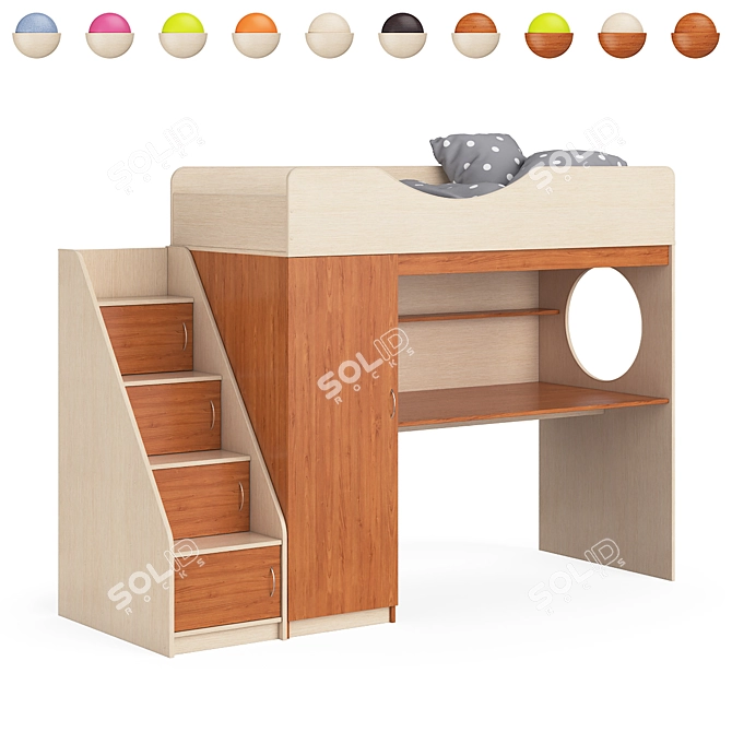 Modular Kids Bed with Corner Ladder 3D model image 6