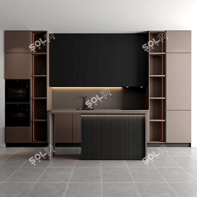 Modern Modular Kitchen Design 3D model image 1