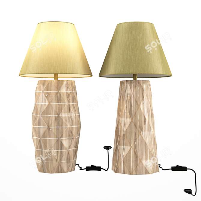 Indian Wooden Base Bedside Lamp 3D model image 1