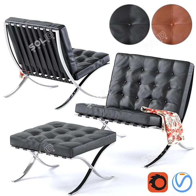 Sleek Barcelona Chair in 2015 Version 3D model image 1