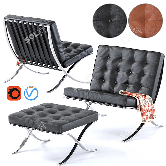 Sleek Barcelona Chair in 2015 Version 3D model image 6