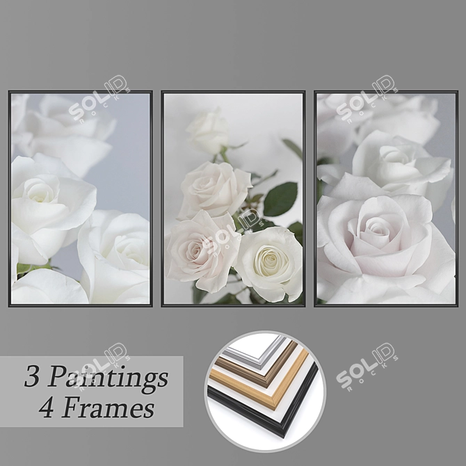 Modern Art Set: 3 Paintings with 4 Frame Options 3D model image 1