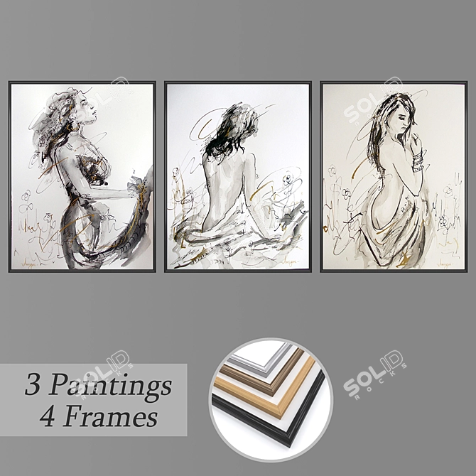 Artistic Wall Decor Set with Multiple Frames 3D model image 1