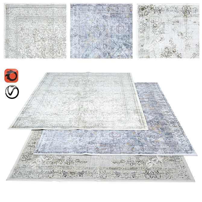 Vintage Style Floral Print Carpets 3D model image 6