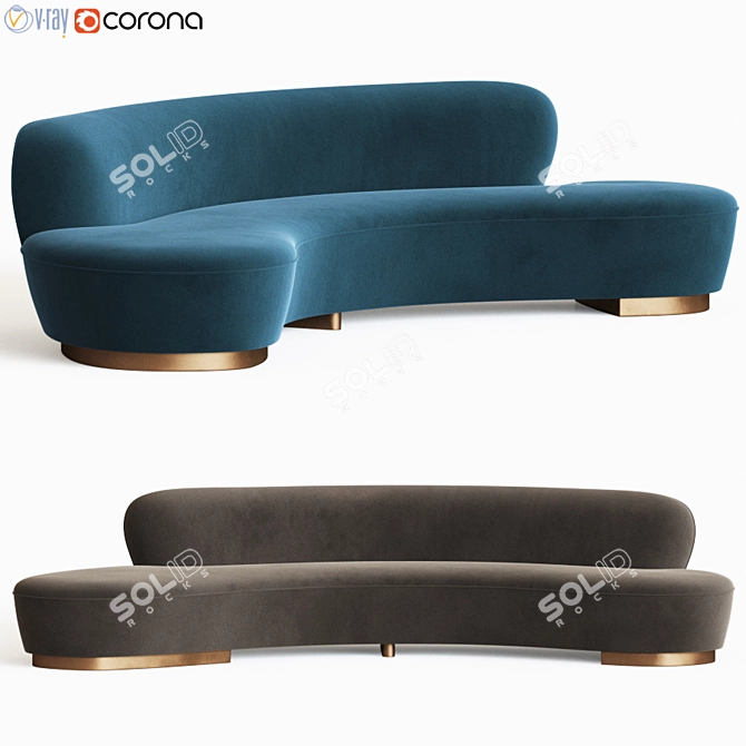 Elegant Freeform Curved Sofa 3D model image 1