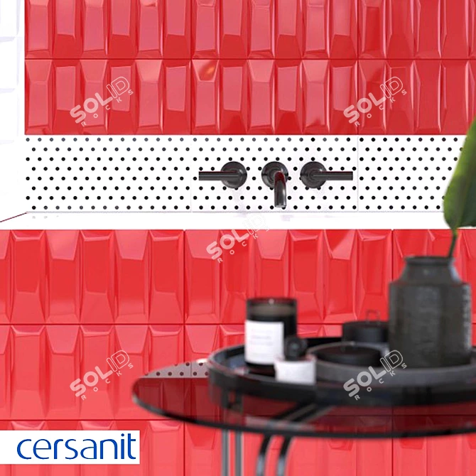 Cersanit Evolution Red Relief 20x44 - Durable Ceramic Tile 3D model image 2