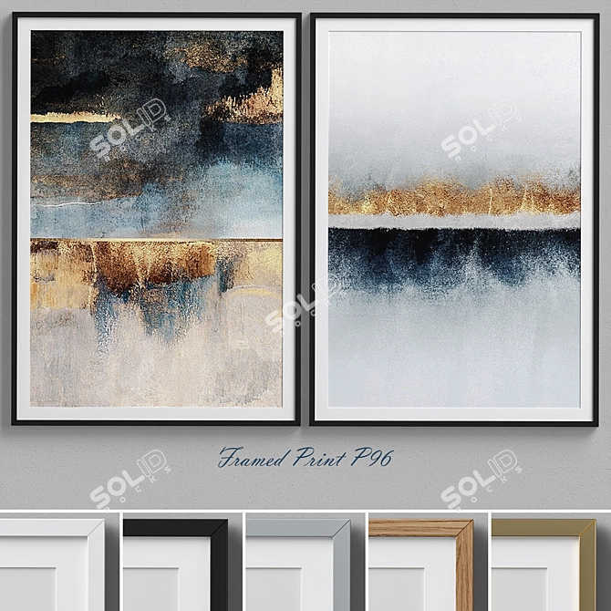 Abstract Black & Gold Framed Print Set 3D model image 1